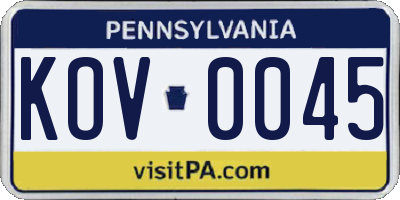 PA license plate KOV0045