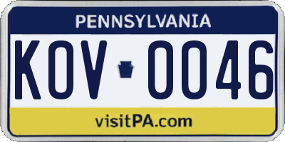 PA license plate KOV0046