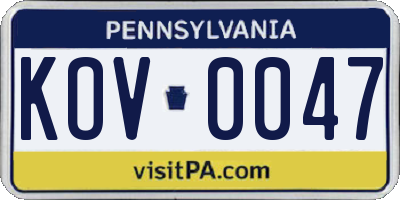 PA license plate KOV0047