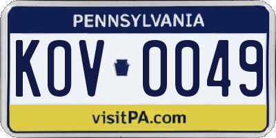 PA license plate KOV0049