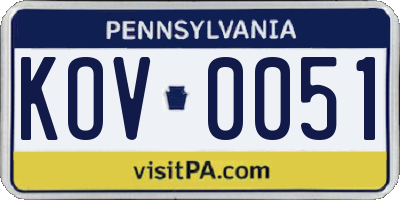 PA license plate KOV0051