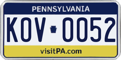 PA license plate KOV0052