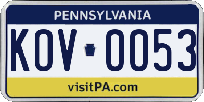 PA license plate KOV0053
