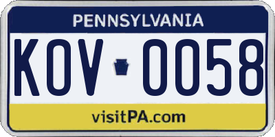 PA license plate KOV0058