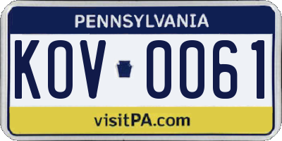 PA license plate KOV0061