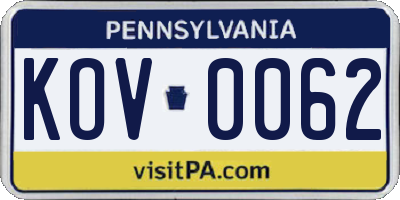 PA license plate KOV0062