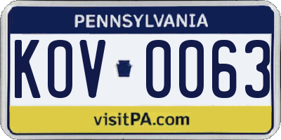 PA license plate KOV0063