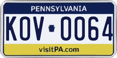 PA license plate KOV0064