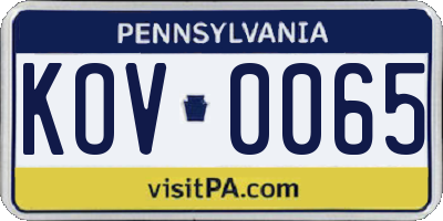 PA license plate KOV0065