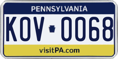 PA license plate KOV0068