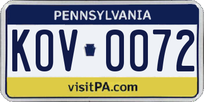 PA license plate KOV0072