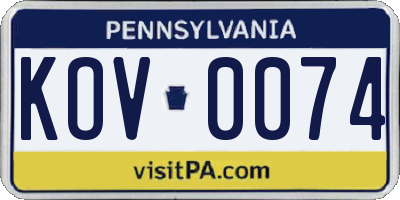 PA license plate KOV0074