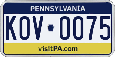 PA license plate KOV0075