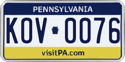 PA license plate KOV0076