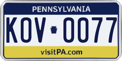 PA license plate KOV0077