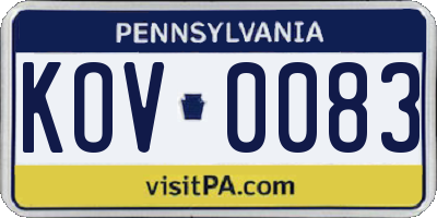 PA license plate KOV0083