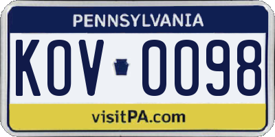 PA license plate KOV0098