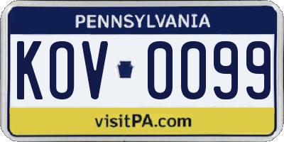 PA license plate KOV0099