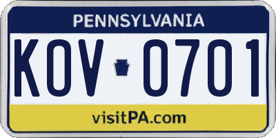 PA license plate KOV0701