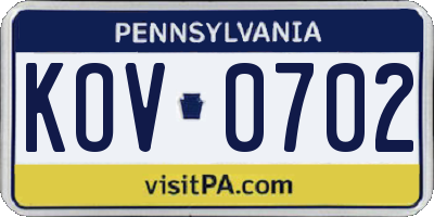 PA license plate KOV0702