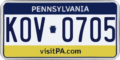 PA license plate KOV0705