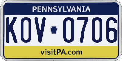 PA license plate KOV0706