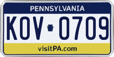 PA license plate KOV0709