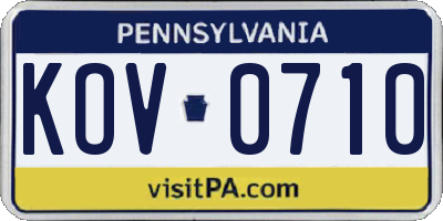 PA license plate KOV0710