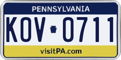 PA license plate KOV0711
