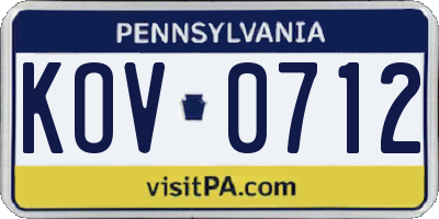 PA license plate KOV0712