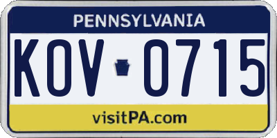 PA license plate KOV0715