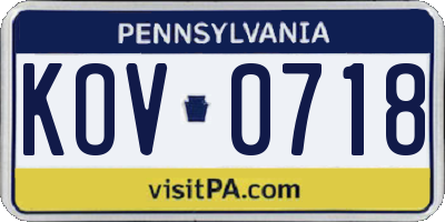 PA license plate KOV0718