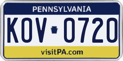 PA license plate KOV0720