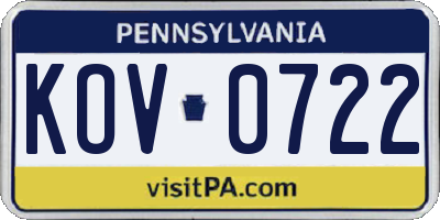 PA license plate KOV0722