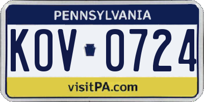 PA license plate KOV0724