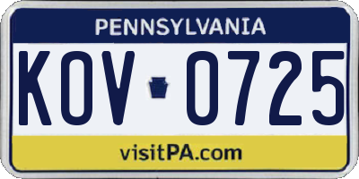 PA license plate KOV0725