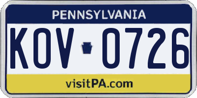 PA license plate KOV0726