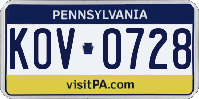PA license plate KOV0728