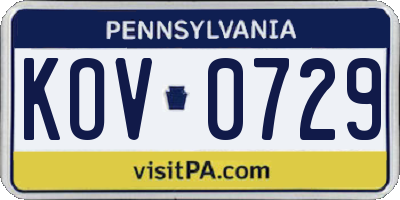 PA license plate KOV0729