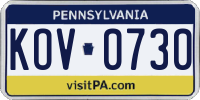 PA license plate KOV0730