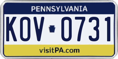 PA license plate KOV0731
