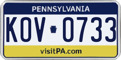 PA license plate KOV0733