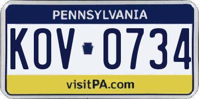 PA license plate KOV0734