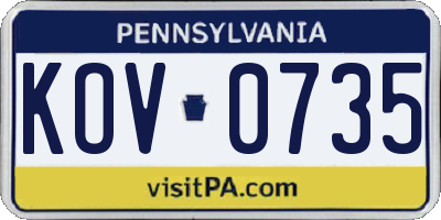 PA license plate KOV0735