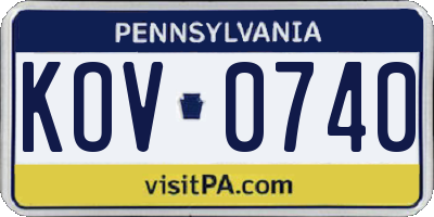 PA license plate KOV0740