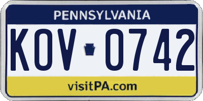 PA license plate KOV0742