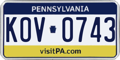PA license plate KOV0743