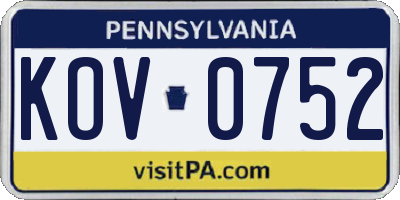 PA license plate KOV0752