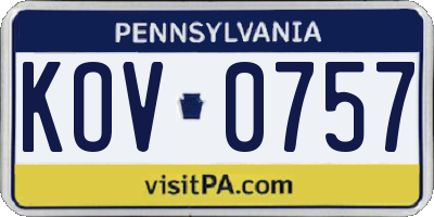 PA license plate KOV0757