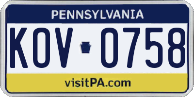 PA license plate KOV0758